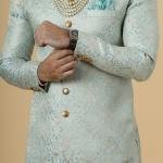 Stunning Sky Blue Banarasi Brocade Achkan | Father Son Combo | Perfect for Grooms | Jaipurio Collection